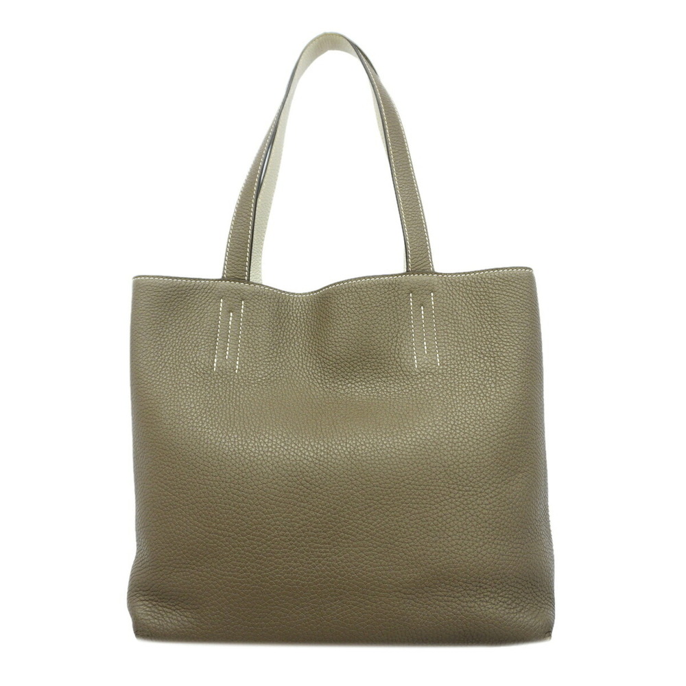 Hermes Double Sens 28 Tote Bag, Taurillon Clemence Leather, Etoupe Blue Pale,...